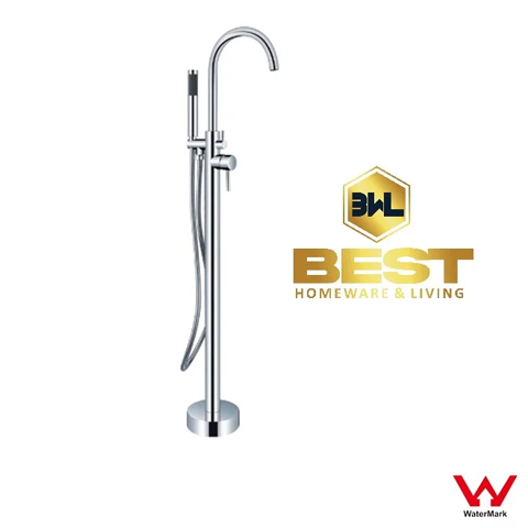 Solid brass Round Chrome finished floor mounted bath mixer with handheld shower