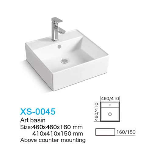 Countertop or wall hung gloss thin edge white ceramic basin with tap hole 460X460X160mm