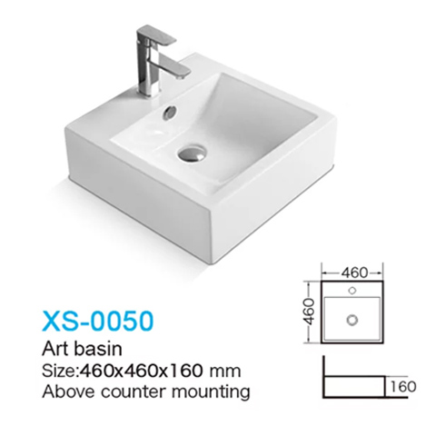 Top Counter Rectangular White Ceramic Thick Edge Basin With Tap Hole 460X460X160 mm