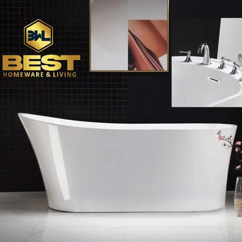 Decorative freestanding acrylic gloss white bathtub with special shape 1680x800x780