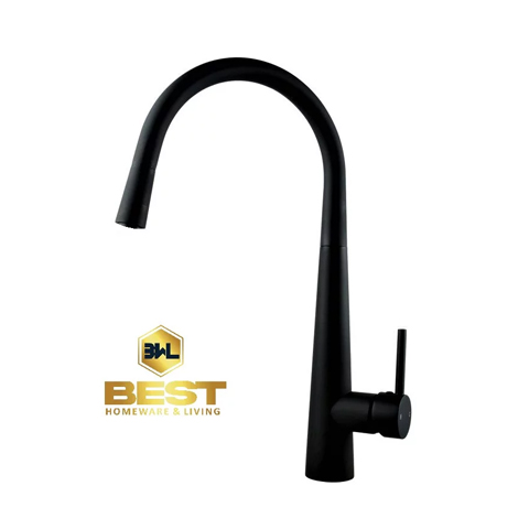 Round tall 360 Swivel Black finished kitchen sink mixer tap with hot and cold water outlet