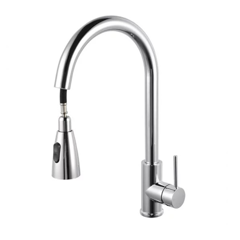 Tall spring 360 Swivel Chrome finished solid brass pull out Kitchen sink mixer tap 35mm