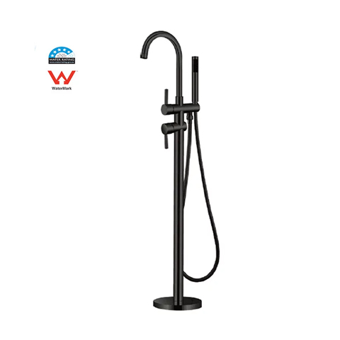 Solid brass Round black finished floor mounted bath mixer with handheld shower